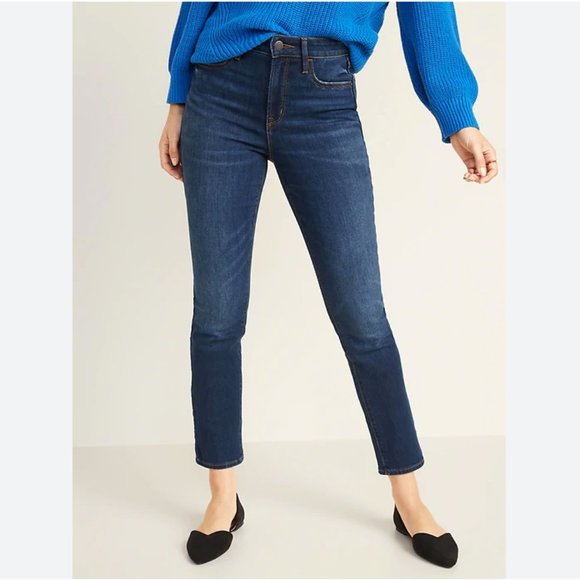 Women's Old Navy Power Slim Straight High Rise Jeans - dark wash - Picture 2 of 5